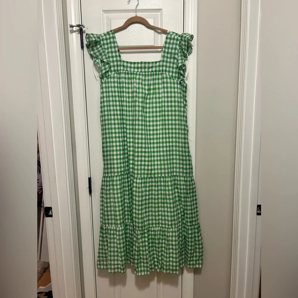 NWT XL Draper James, green and white checkered maxi dress - Picture 2 of 3